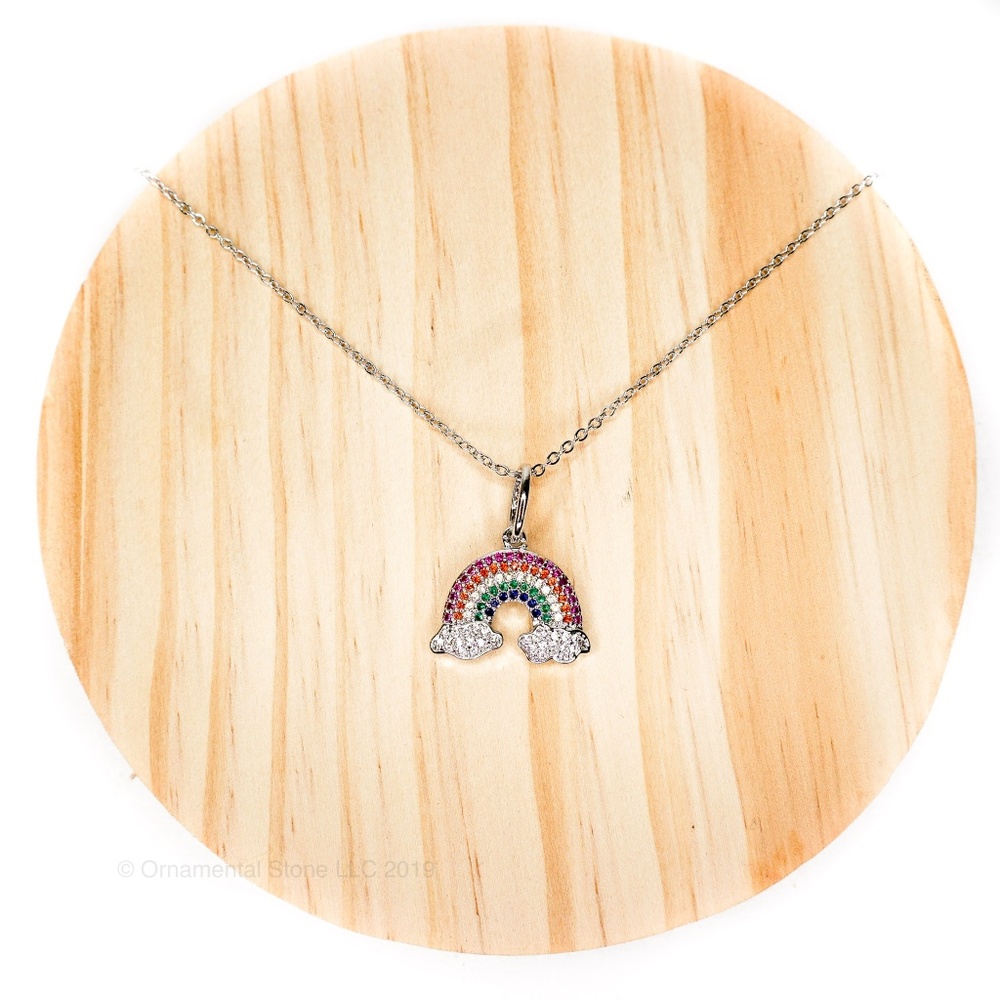 Rainbow Clouds Cubic Zirc Pave Pendant Necklace 67 - Picture 4 of 4